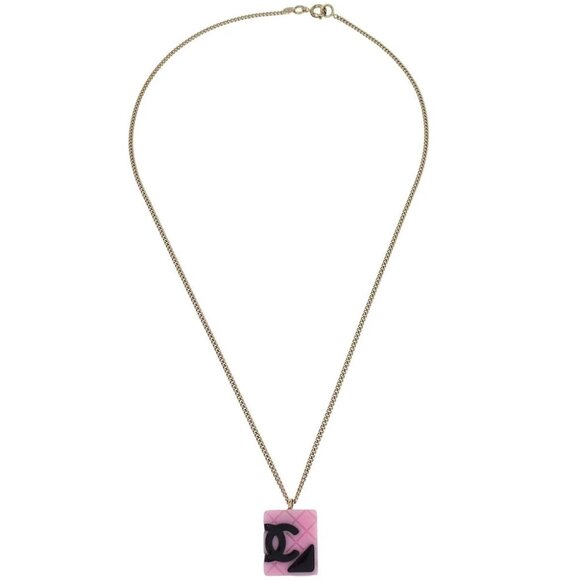 Chanel Cambon Ligne Chain Necklace Pendant Gold Pink 05C 196150 - Picture 2 of 4
